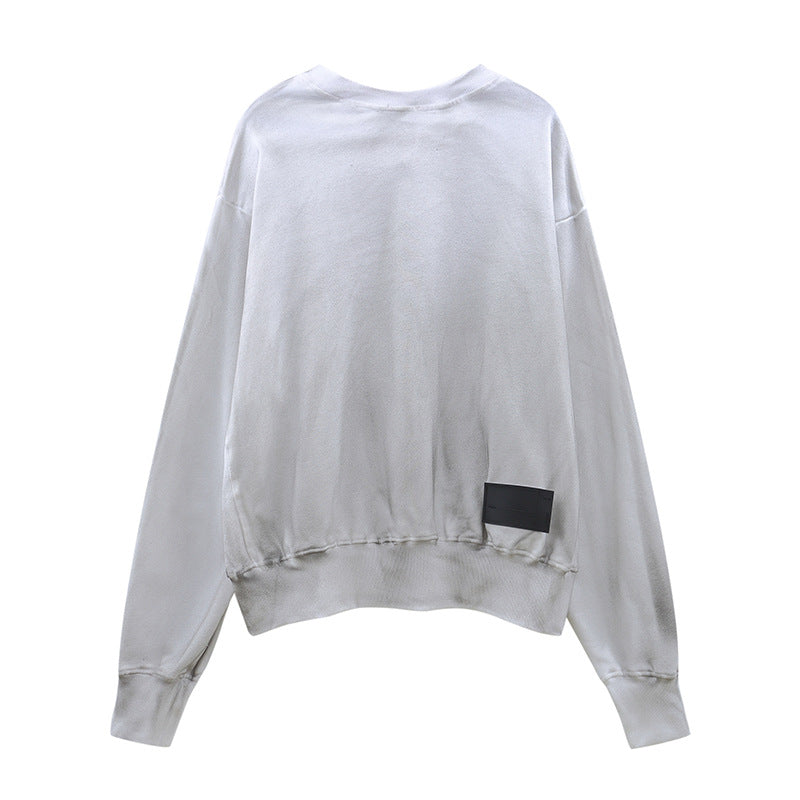 We11 Done Sweatshirts Autumn and Winter Gray Embossed round Neck Sweater for Men and Women