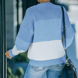 Women Fall Outfits Autumn and Winter Knitting Stitching Loose Contrast Color Sweater Women