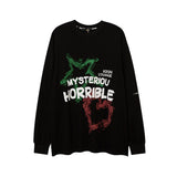 Mens Fall Outfits Graffiti Letter Printed Loose Long Sleeves T-shirt Men and Women Couple round Neck Sweater