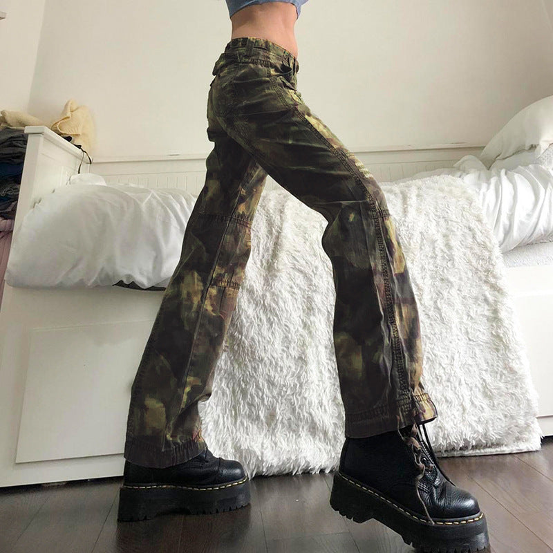 Julia Fox Low Rise Trousers Vintage Distressed Camouflage Jeans