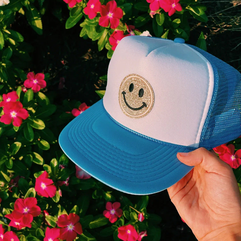 Smiley Face Cap Sponge Truck Mesh Cap Daddy Cap