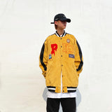 Yellow Varsity Jacket Autumn Winter Retro Corduroy Jacket Men's Loose Embroidered Baseball Uniform Coat