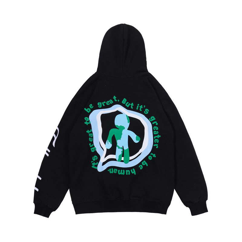 Mens Fall Outfits Hooded Long Sleeve Sweater Men's and Women's Pullover Cartoon Foam Printed Loose Top