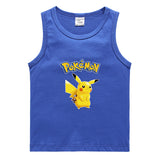 Children Pokemon Pikachu T Shirt Cotton Leisure Sweat Absorption Solid Color