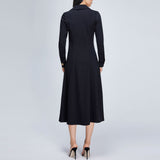 Women Spring Dress French Cardigan High Waist Midi Skirt Long Sleeve Solid Color Buttons Slim Dress