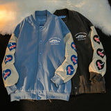 Baby Blue Varsity Jacket Baggy Coat Men and Women Autumn Baseball Uniform