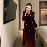 Winter Formal Dresses Red Gold Velvet Engagement Autumn Winter Long Dress Dress