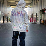 Saint Michael Hoodie Graffiti Ripped Distressed Retro Hooded Hoodie