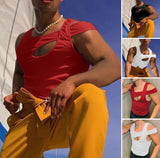 Men Rave T Shirt Hollow Sleeveless T-shirt Spring and Summer Sexy Bottoming Shirt