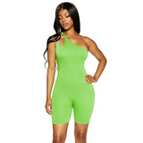 Autumn Solid Color Irregular One-Shoulder with Sexy Tight One-Piece Shorts