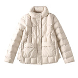 Women Winter Coats Puffer Jacket down Coat Stand Collar Double Pocket Single Breasted White Duck down Jacket Coat for Women