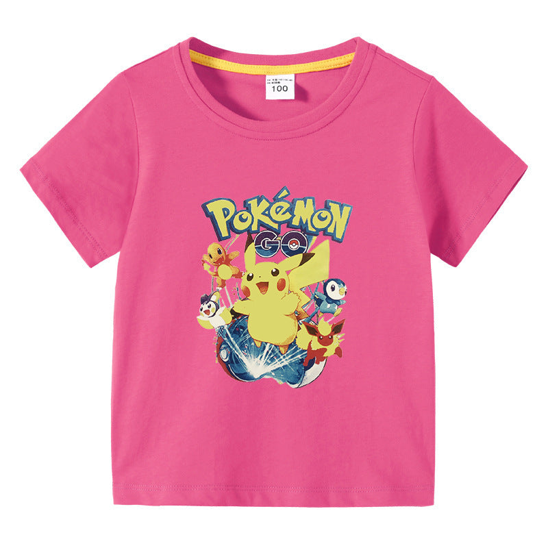 Children Pokemon Pikachu T Shirt Summer Clothing Short Sleeve T-shirt Leisure Sports
