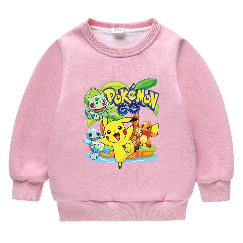 Children Pokemon Pikachu Hoodie Brushed Hoody Double Layer Thickened