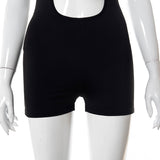 Summer Solid Color Sleeveless Stitching Hollow-out Tight Shorts Jumpsuit Women