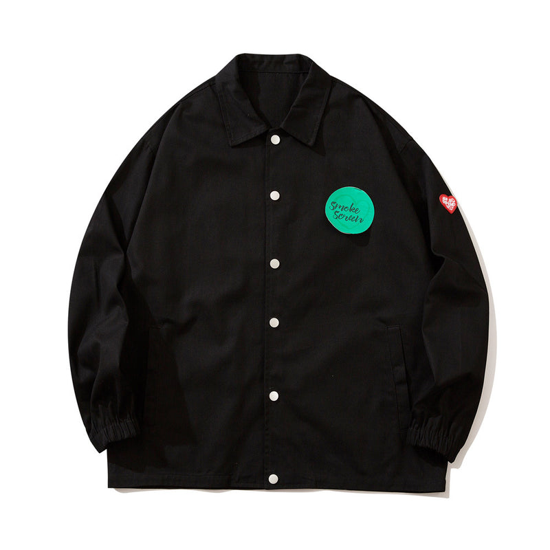 Beige Varsity Jacket Letter Print Patch Decoration Jacket Top Men Loose Lapels Casual Cargo Pants