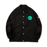 Beige Varsity Jacket Letter Print Patch Decoration Jacket Top Men Loose Lapels Casual Cargo Pants