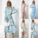 Nina Parker Graffiti Dress Retro Loose Long Sleeve Dress