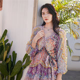 Emery Rose Dresses Printing Color Contrast Floral Stitching Lace Long Sleeve Heavy Industry Dress
