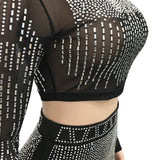 Party Pants Suits Fashion Sexy Nightclub Women's Clothing Mesh See-through Long Sleeve Dress Two-Piece Set