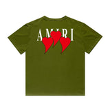 Amiri T Shirt Red Heart Printing Casual round Neck Short Sleeves T-shirt