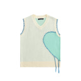 Men Sweater Vest Hand Stitching Color Matching Sweater Waistcoat Men's Loose V-neck Sleeveless Sweater Vest