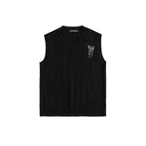 Men Sweater Vest Chain Pin Sleeveless Sweater Vest Men's Loose V-neck Sweater Vest Coat