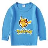 Children Pokemon Pikachu Hoodie Cotton T-shirt Crew Neck