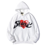 Stussy Hoodie Autumn and Winter Letters Heart Printing Velvet Padded Hooded Sweatshirt Casual