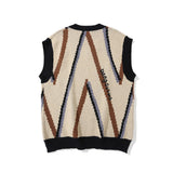 Men Sweater Vest Contrast Color Striped Jacquard Sweater Vest Vest Men's Loose V-neck Sleeveless Sweater Coat