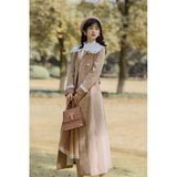 Autumn and Winter Artistic Retro Woolen  Double-Breasted Plaid Cottagecore Aesthetic Trench Coat