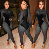 Party Pants Suits Sexy Tight Sheer Long Sleeve Trousers Jumpsuit for Women