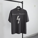Marilyn Manson T Shirt Vintage Vintage Lightning Print Short Sleeve Loose Casual Men and Women