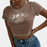 Maddy Euphoria Outfits Top Pullover Round Neck Printed Slim T-Shirt