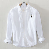 White Work Shirts Men's Casual Long-Sleeved Embroidered Square Collar Shirt