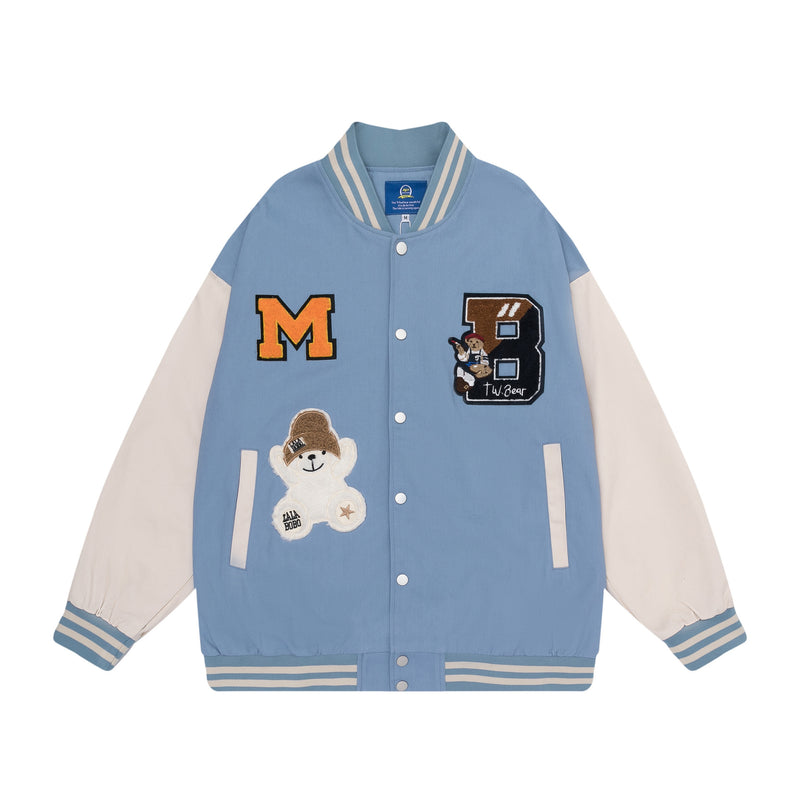 Blue Varsity Jacket Baseball Uniform Coat Short Men and Women Couple Spring and Autumn Jacket Vibe Style