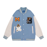 Blue Varsity Jacket Baseball Uniform Coat Short Men and Women Couple Spring and Autumn Jacket Vibe Style