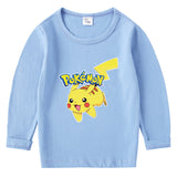 Children Pokemon Pikachu Hoodie Spring and Autumn Children's Cotton T-shirt round Neck