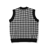 Men Sweater Vest Love Embroidered Plaid Knitted Waistcoat Men's Loose V-neck Vest Sleeveless Sweater Coat