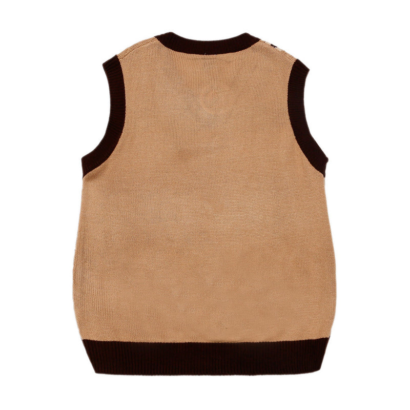 Men Sweater Vest Vintage Jacquard Color Matching Sweater Vest Men's BF Idle Style Loose V-neck Sleeveless Sweater Vest