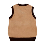 Men Sweater Vest Vintage Jacquard Color Matching Sweater Vest Men's BF Idle Style Loose V-neck Sleeveless Sweater Vest