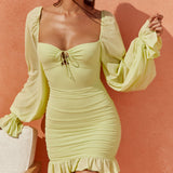 Mini Club Dresses Sexy Ruffles Short Dress Solid Color Dress