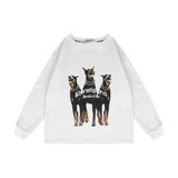Kids Present Thoroughbred Doberman Dog Print Hoodie Loose Crew Neck Top Boys and Girls