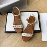 Flat Dress Sandals Summer Flat Hollowed Rivet Casual Sandals for Women