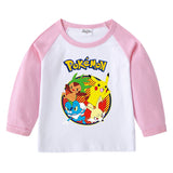 Children Pokemon Pikachu Hoodie Spring and Autumn round Neck Cartoon Long Sleeve T-shirt Cotton