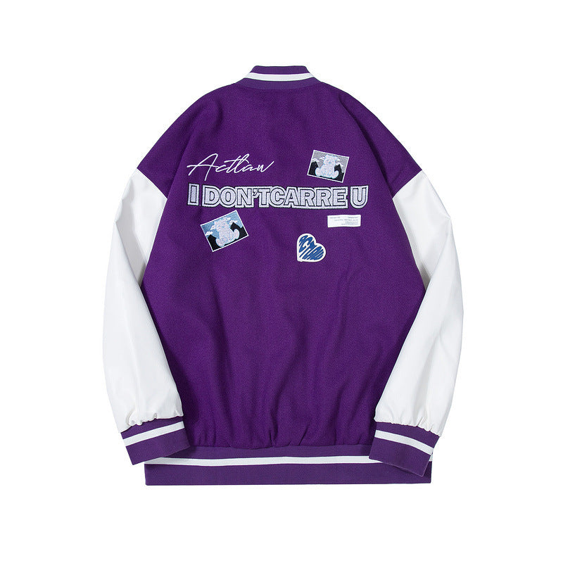 College Jacket Retro Hip Hop Baseball Uniform Embroidered Stand Collar Jacket Student Jacket Men and Women