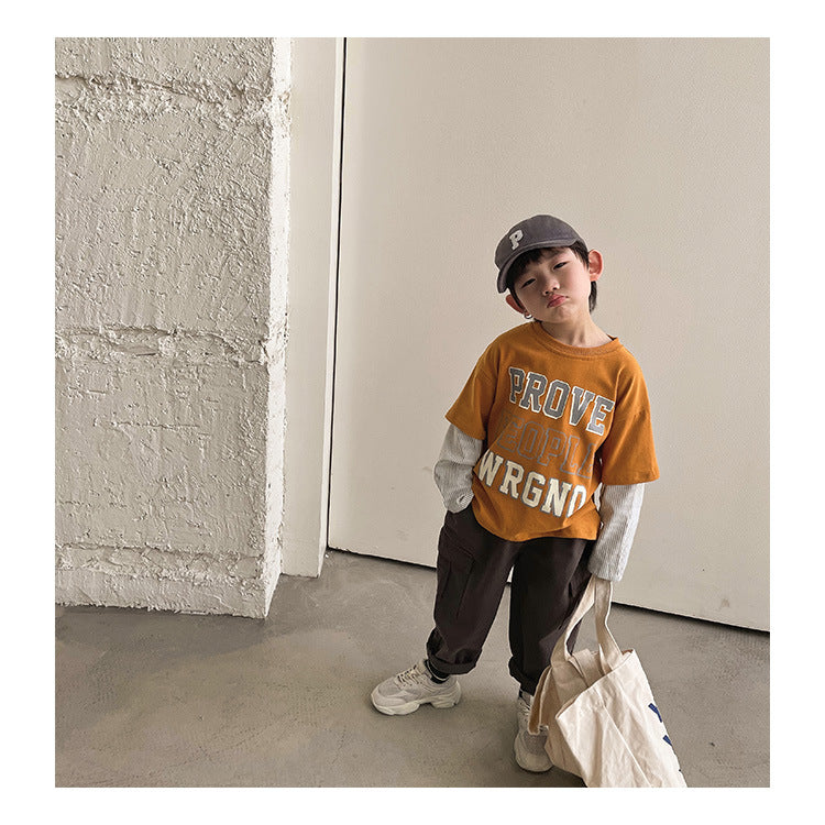 Spring Tops Children 'S Long-Sleeved Stitching Casual Top