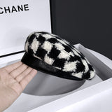 Check Beret Hat Women's Autumn and Winter Wool Needle Fashion Hat