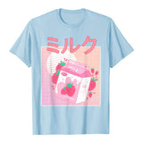 Oversized 90s T Shirt Fun Retro Cute Strawberry Milk Paper Box T-Shirt Women'S Short Sleeve Cotton