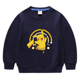 Children Pokemon Pikachu Hoodie Spring and Autumn Solid Color round Neck Sweater Long Sleeve Cotton