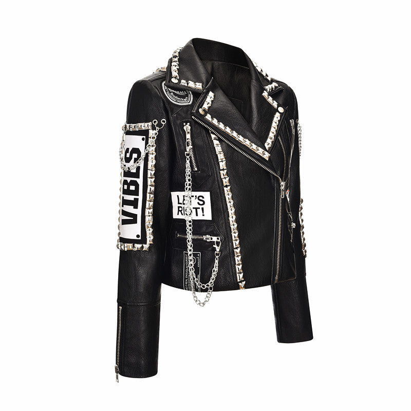 Punk Rock Jacket Rivet Graffiti Punk Pu Jacket